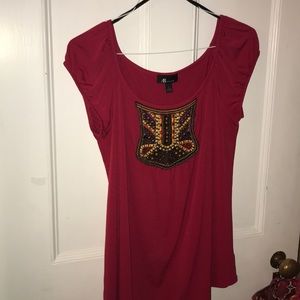 Red embroidered/ beaded top